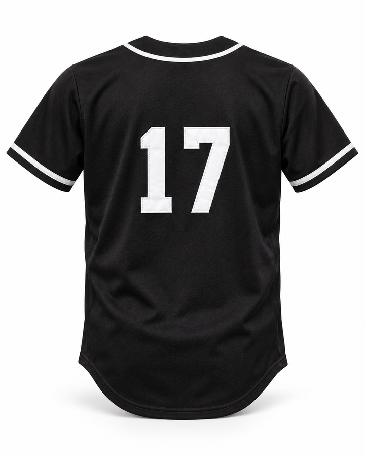 Back product mockup of Tom Peterson 17 Aardvarks Rock N' Jock 1990 Baseball Jersey.