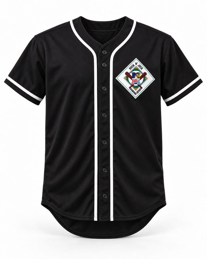Front product mockup of Tom Peterson 17 Aardvarks Rock N' Jock Baseball Jersey.