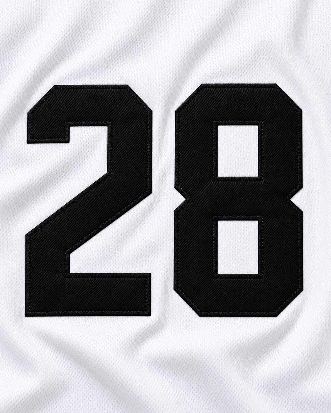 Embroidery detail product mockup of Tone-Loc 28 Salamanders Rock N' Jock 1990 Baseball Jersey.