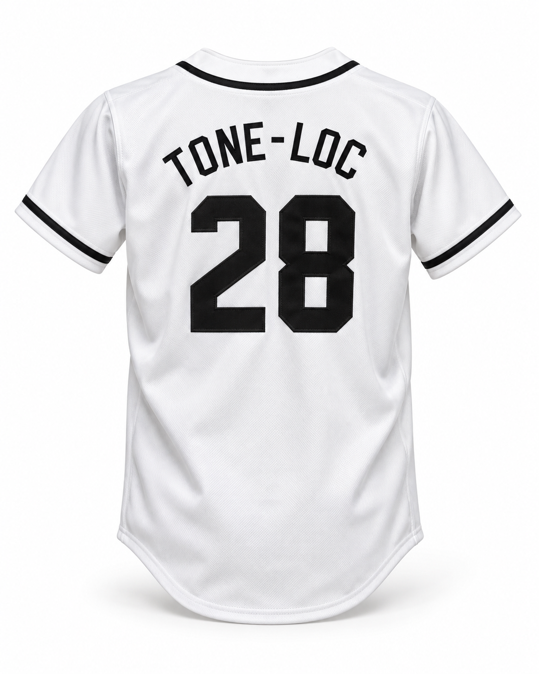 Back product mockup of Tone-Loc 28 Salamanders Rock N' Jock Baseball Jersey.