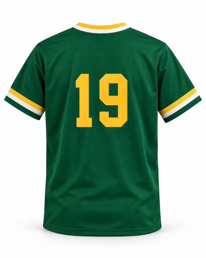 Back product mockup of Tony Gwynn 19 Polytechnic High School Jackrabbits Green Baseball Jersey 1.