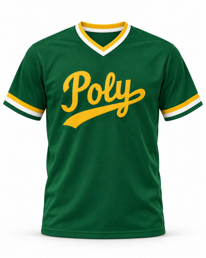 Front product mockup of Tony Gwynn 19 Polytechnic High School Jackrabbits Green Baseball Jersey 1.