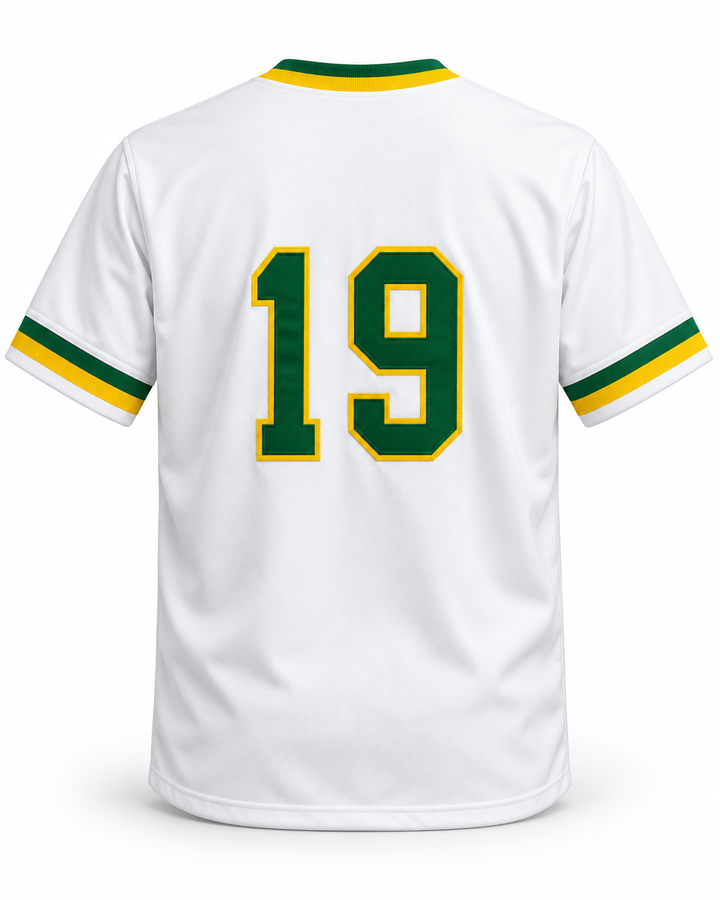 Back product mockup of Tony Gwynn 19 Polytechnic High School Jackrabbits White Baseball Jersey 1.