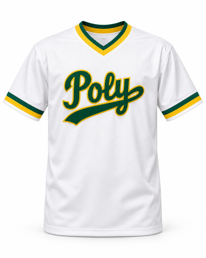 Front product mockup of Tony Gwynn 19 Polytechnic High School Jackrabbits White Baseball Jersey 1.