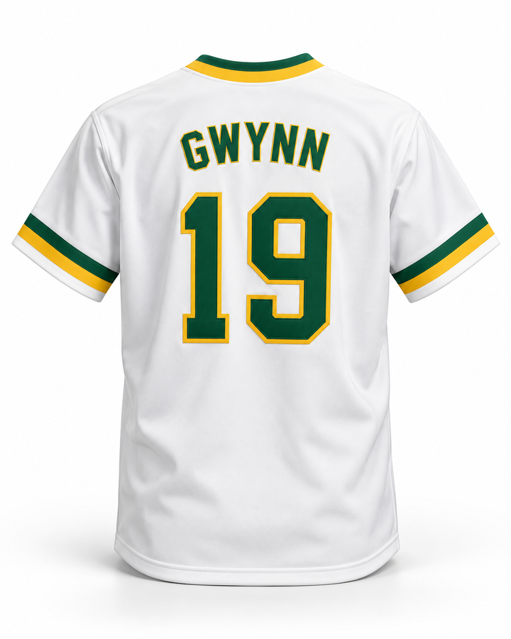 Back product mockup of Tony Gwynn 19 Polytechnic High School Jackrabbits White Baseball Jersey 2.