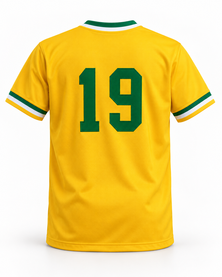 Back product mockup of Tony Gwynn 19 Polytechnic High School Jackrabbits Yellow Baseball Jersey 1.