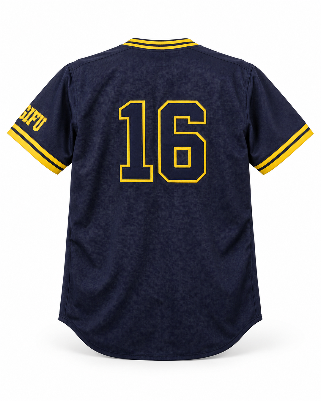 Back product mockup of Toparzs Gifu 16 Navy Blue Button Down Baseball Jersey.