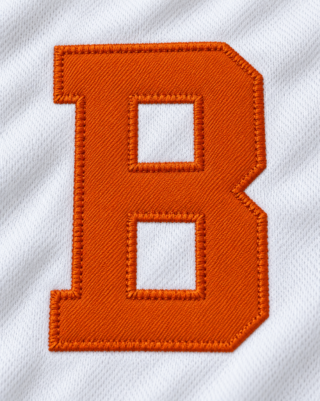 Embroidery detail product mockup of Trevor Hoffman 51 Bellflower Little League White Baseball Jersey 1.