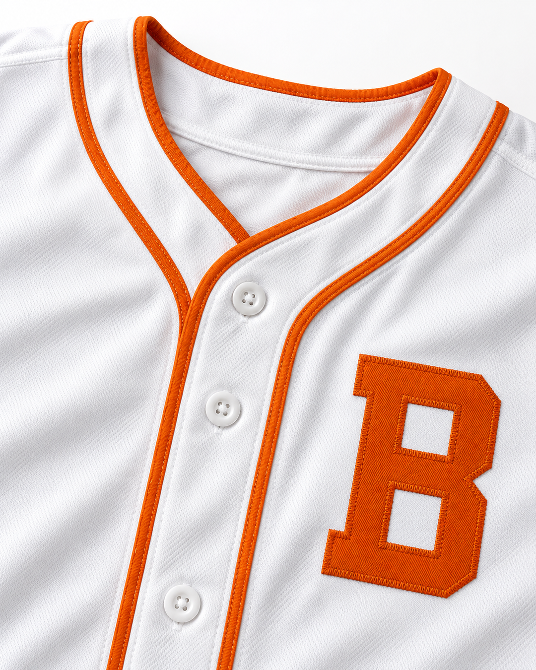 Neckline and fabric detail product mockup of Trevor Hoffman 51 Bellflower Little League White Baseball Jersey 2.