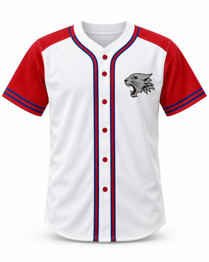 Front product mockup of Troy Bolton 14 East High School Wildcats Baseball Jersey.