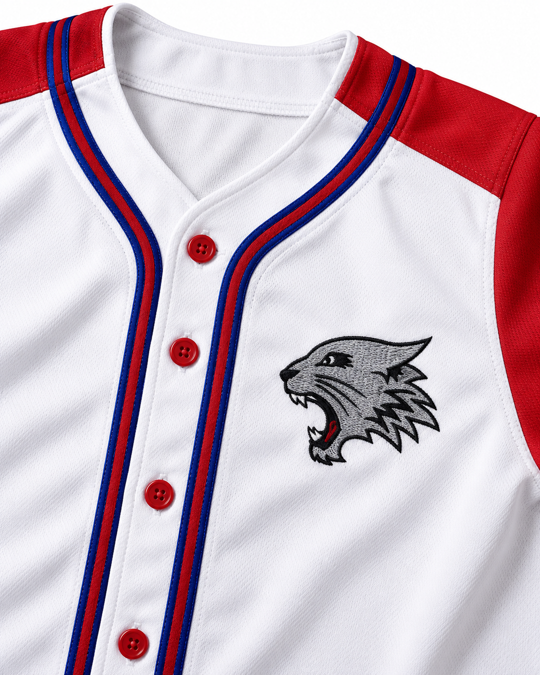 Neckline and fabric detail product mockup of Troy Bolton 14 East High School Wildcats Baseball Jersey.