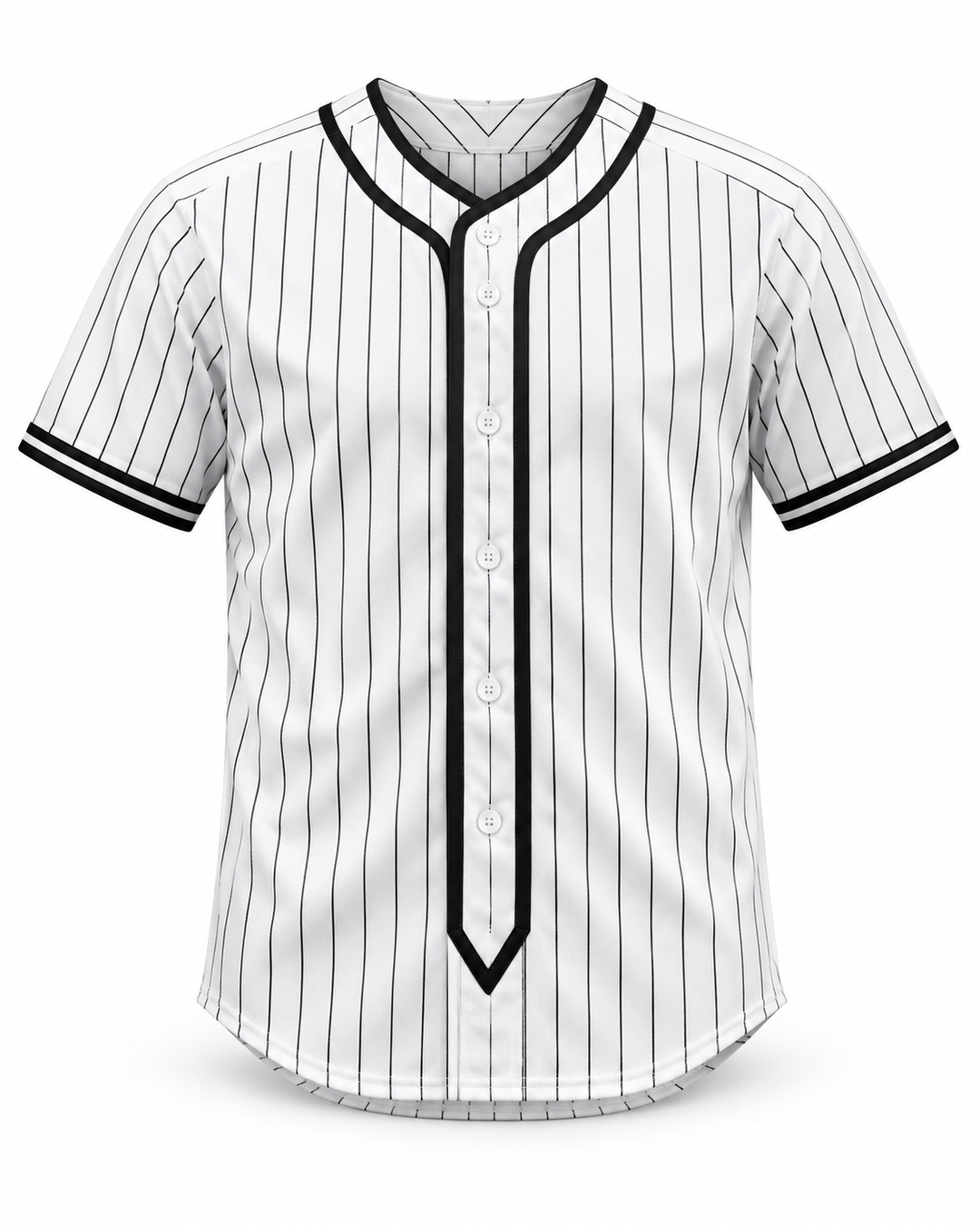 Front product mockup of Twilight Edward Cullen White Pinstriped Baseball Jersey.