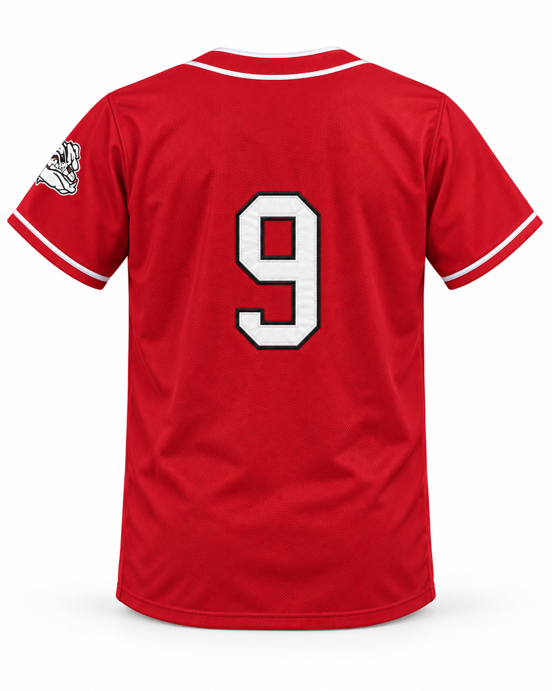 Back product mockup of Tyler 9 Bulldogs Home Run Baseball Jersey.