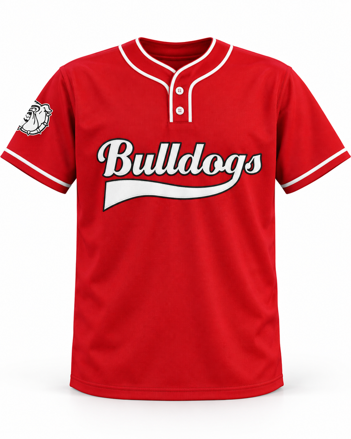 Front product mockup of Tyler 9 Bulldogs Home Run Baseball Jersey.
