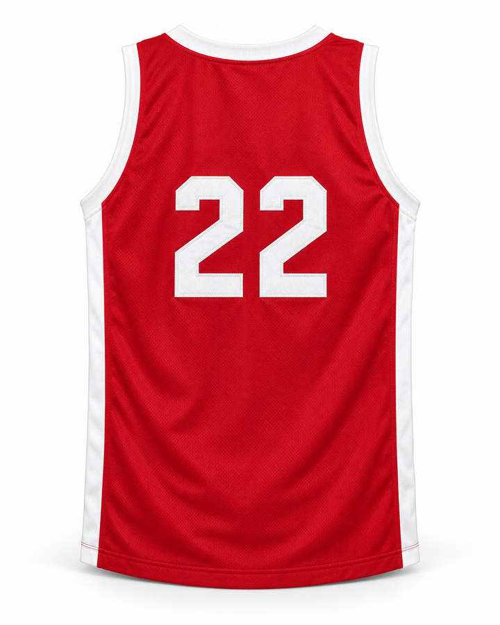 Back product mockup of Tyrone Corbin 22 Push Excel 1985 Red Basketball Jersey.