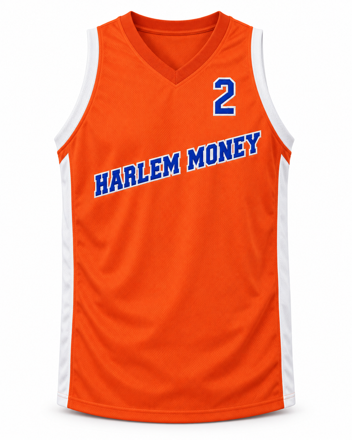 Front product mockup of Uncle Drew 2 Harlem Money Basketball Jersey.