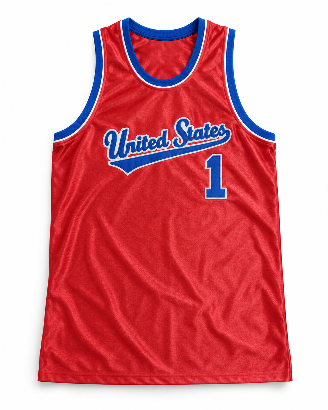 Front product mockup of United States 1 Red Basketball Jersey.