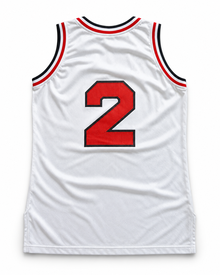 Back product mockup of United States 2 White Basketball Jersey.