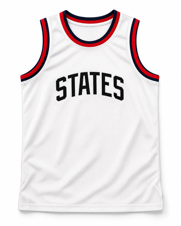 Front product mockup of United States USA White Basketball Jersey.