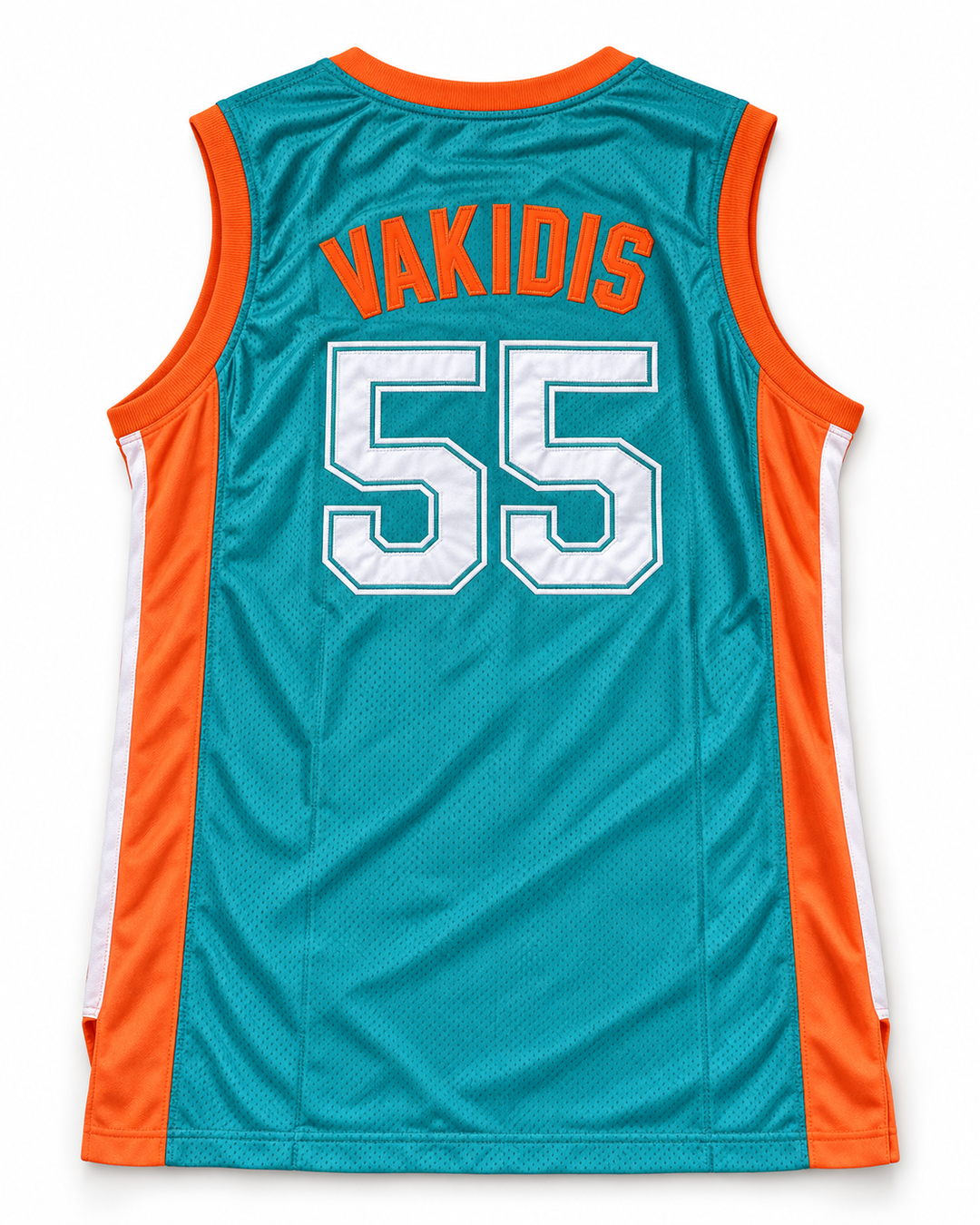 Back product mockup of Vakidis 55 Flint Tropics Teal Semi Pro Basketball Jersey.