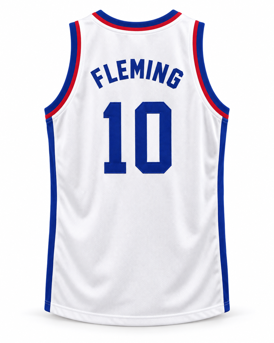 Back product mockup of Vern Fleming 10 Larry's Game 1988 White Basketball Jersey.