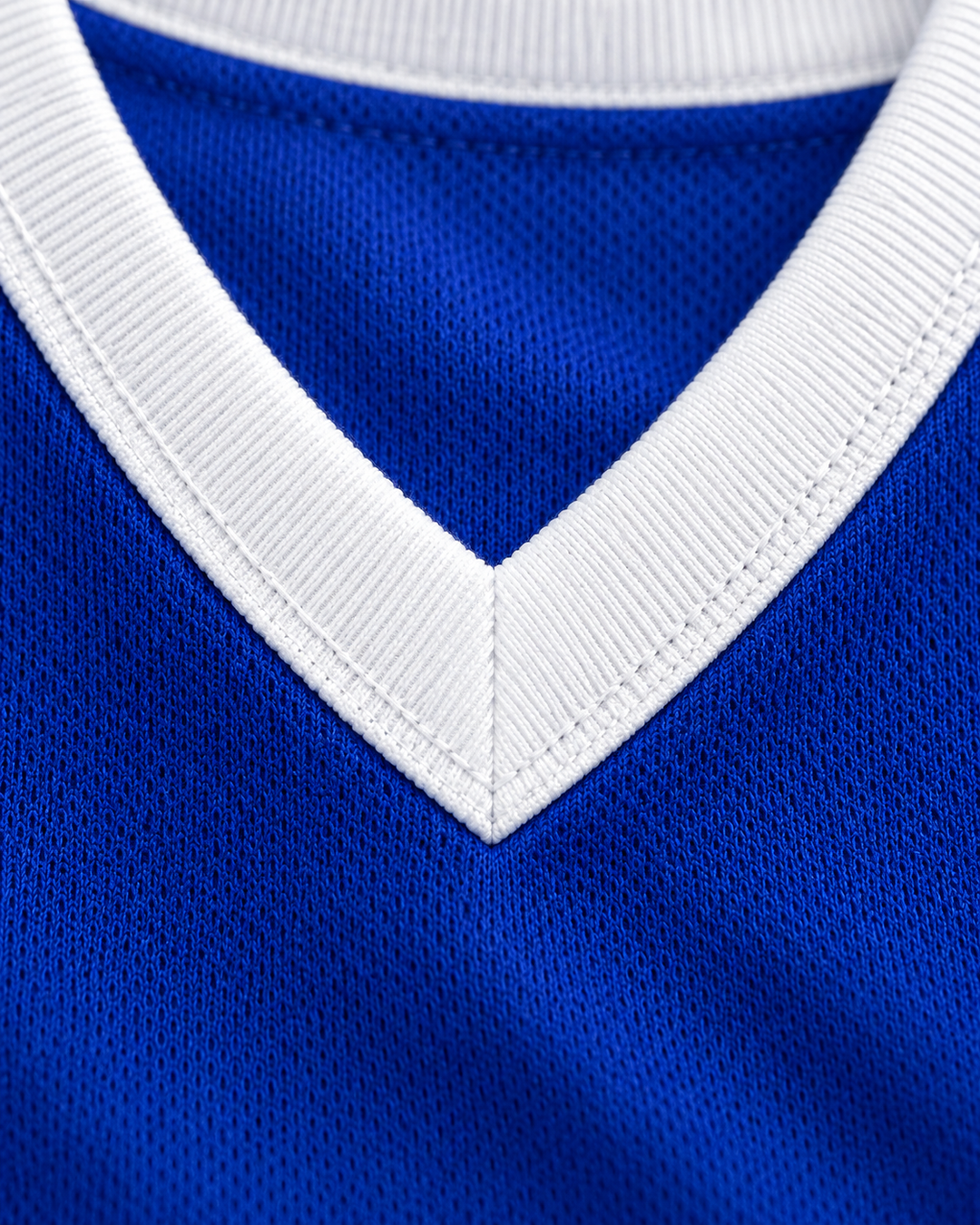 Neckline and fabric detail product mockup of Vin Baker 42 Pyongyang Blue Basketball Jersey.