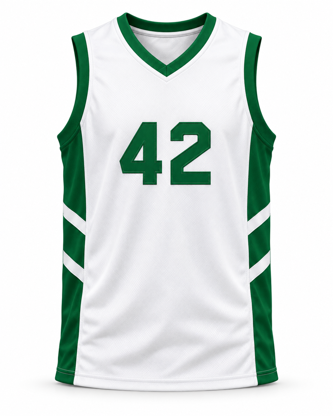 Front product mockup of Vin Baker 42 Pyongyang White Basketball Jersey.