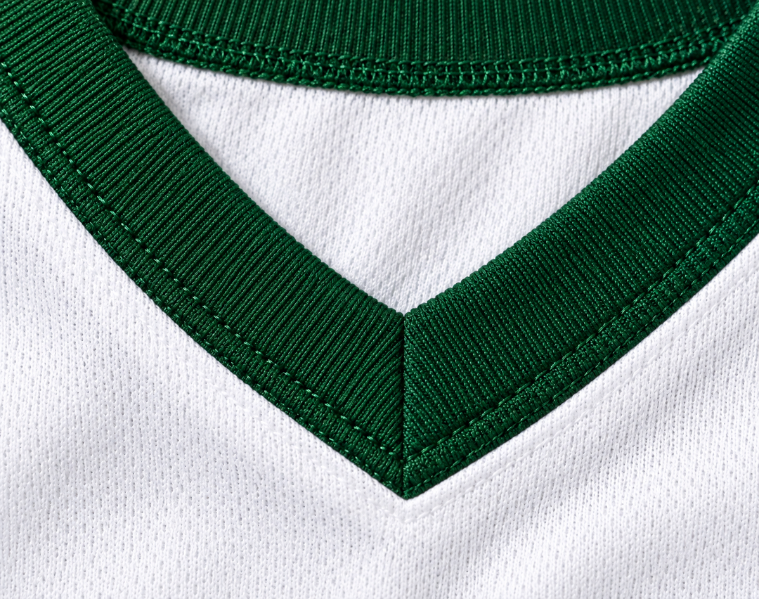 Neckline and fabric detail product mockup of Vin Baker 42 Pyongyang White Basketball Jersey.