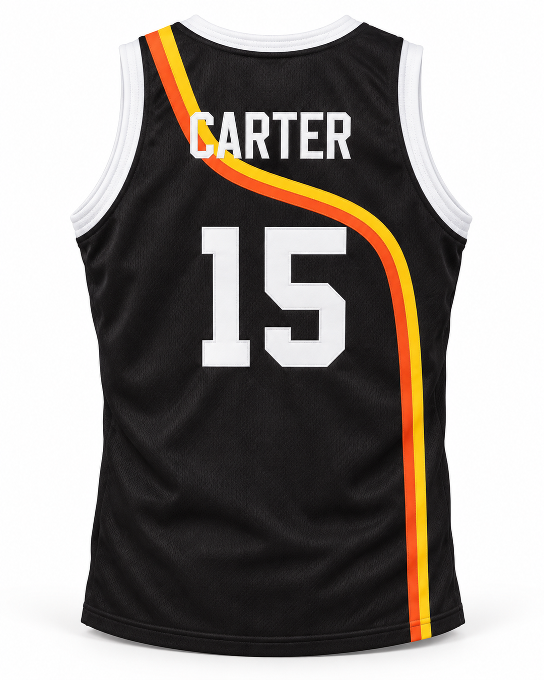 Back product mockup of Vince Carter 15 Roswell Rayguns Black Basketball Jersey.