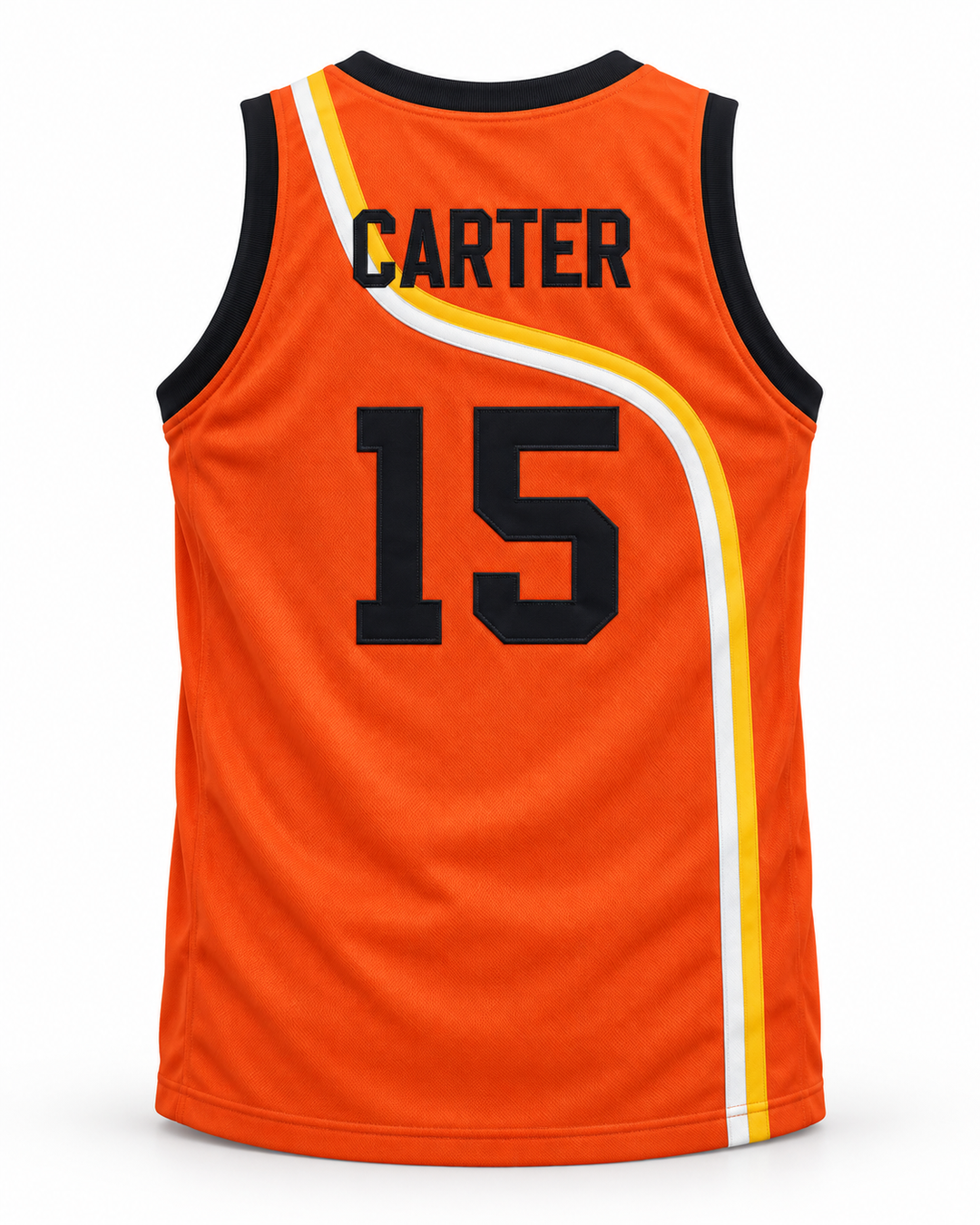 Back product mockup of Vince Carter 15 Roswell Rayguns Orange Basketball Jersey.