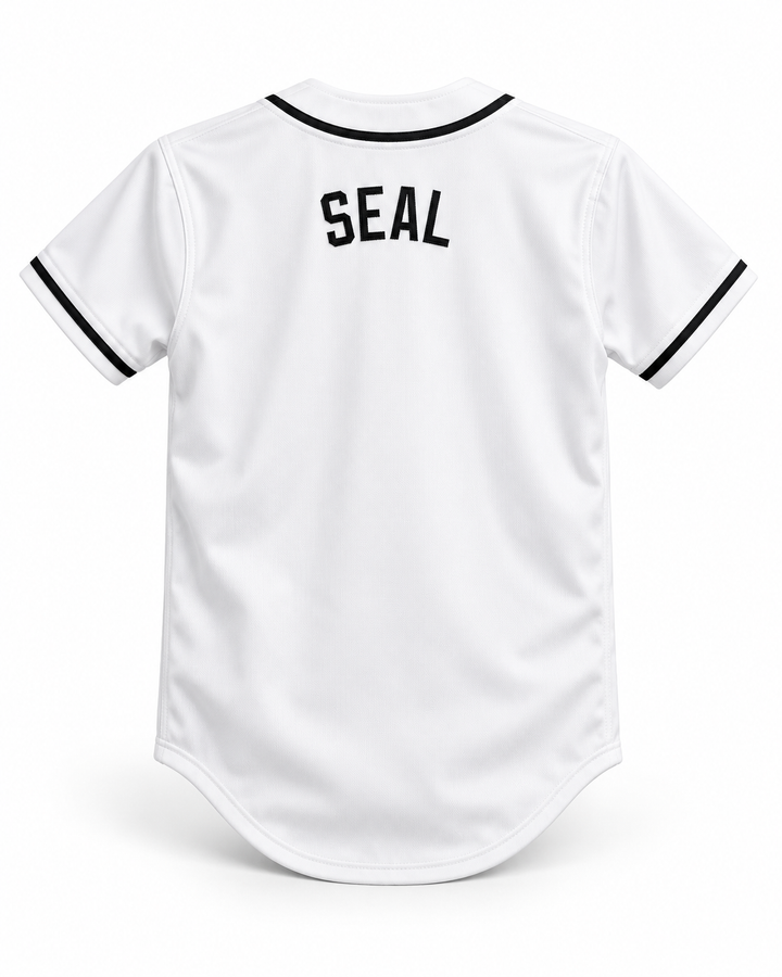 Back product mockup of VJ Kevin Seal Salamanders Rock N' Jock 1990 Baseball Jersey.