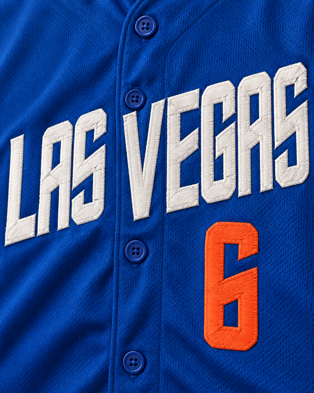Embroidery detail product mockup of Wally Backman 6 51s Blue Baseball Jersey 2.