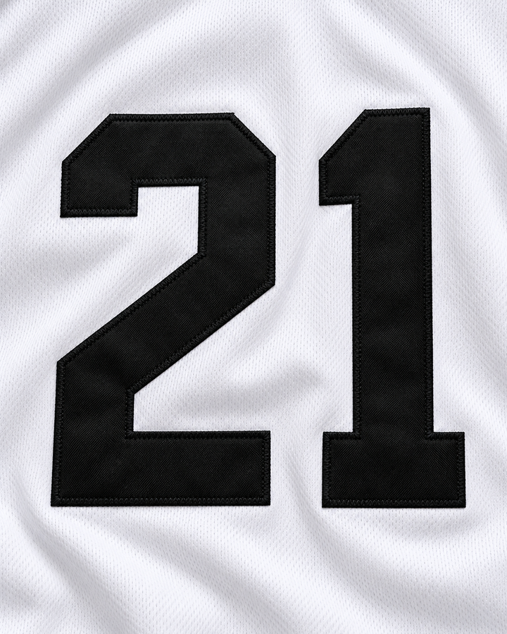 Embroidery detail product mockup of Wally Joyner 21 Salamanders Rock N' Jock 1990 Baseball Jersey.