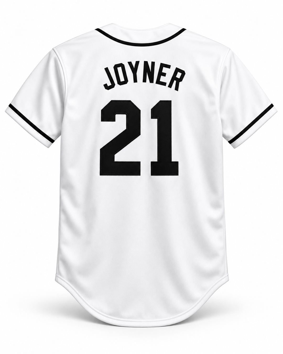 Back product mockup of Wally Joyner 21 Salamanders Rock N' Jock Baseball Jersey.
