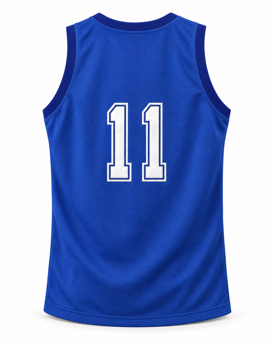 Back product mockup of Walter 11 Clean Sweep Blue Slam Dunk Ernest Basketball Jersey.