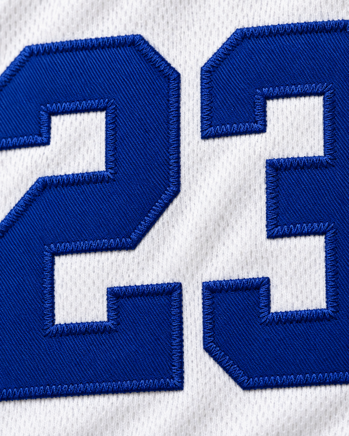 Embroidery detail product mockup of Wayman Tisdale 23 Magic Johnson All Star 1990 White Basketball Jersey.