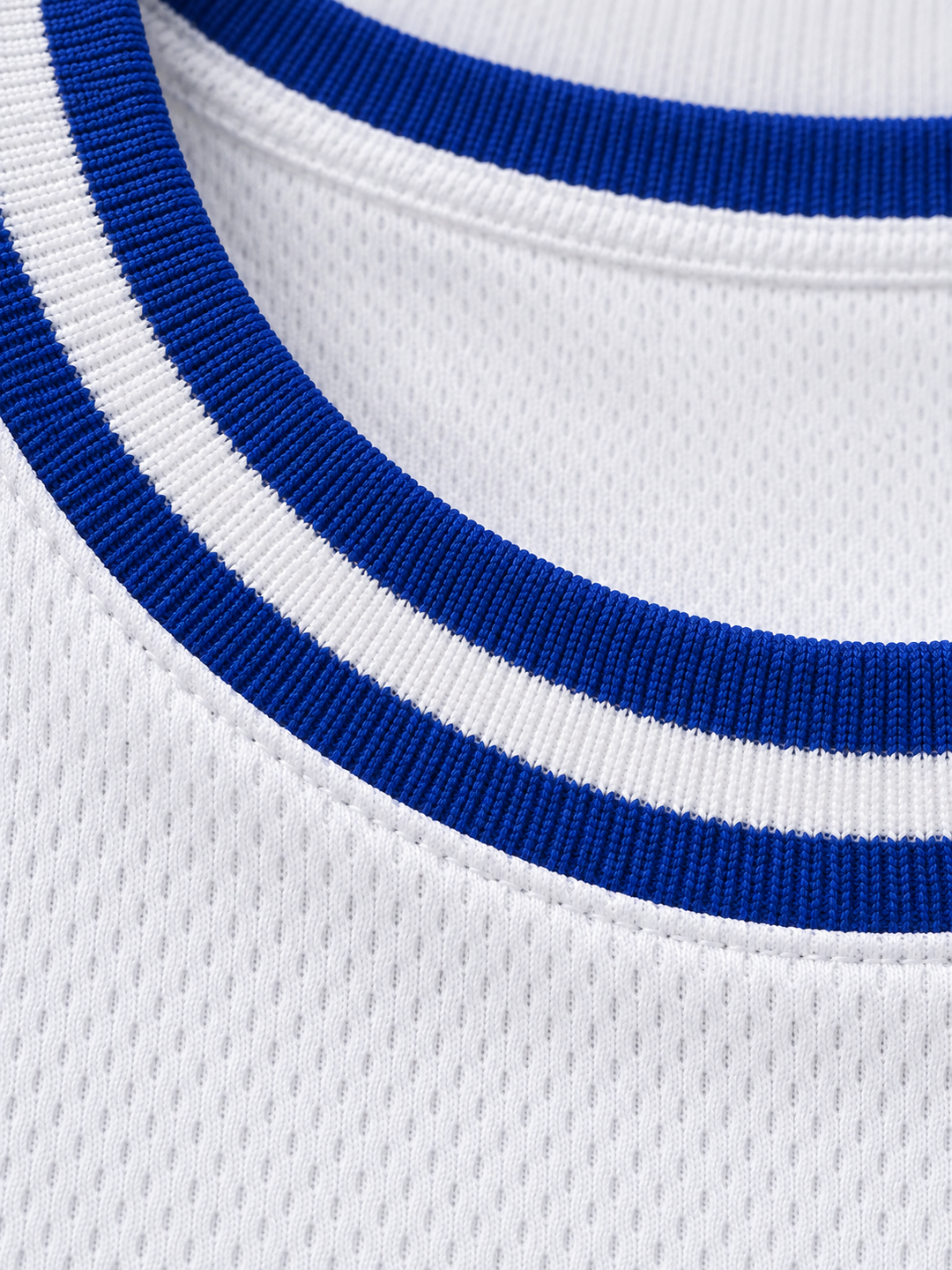 Neckline and fabric detail product mockup of Wayman Tisdale 23 Magic Johnson All Star 1990 White Basketball Jersey.