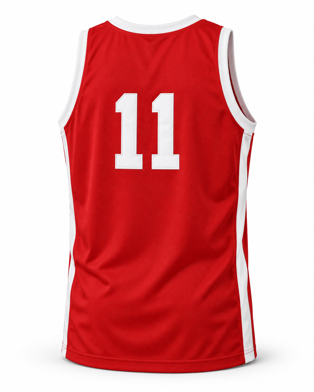 Back product mockup of Wes Matthews 11 Push Excel 1985 Red Basketball Jersey.