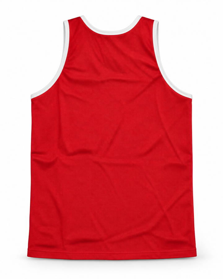 Back product mockup of Westsiders 1 Red Rucker Park Basketball Jersey.