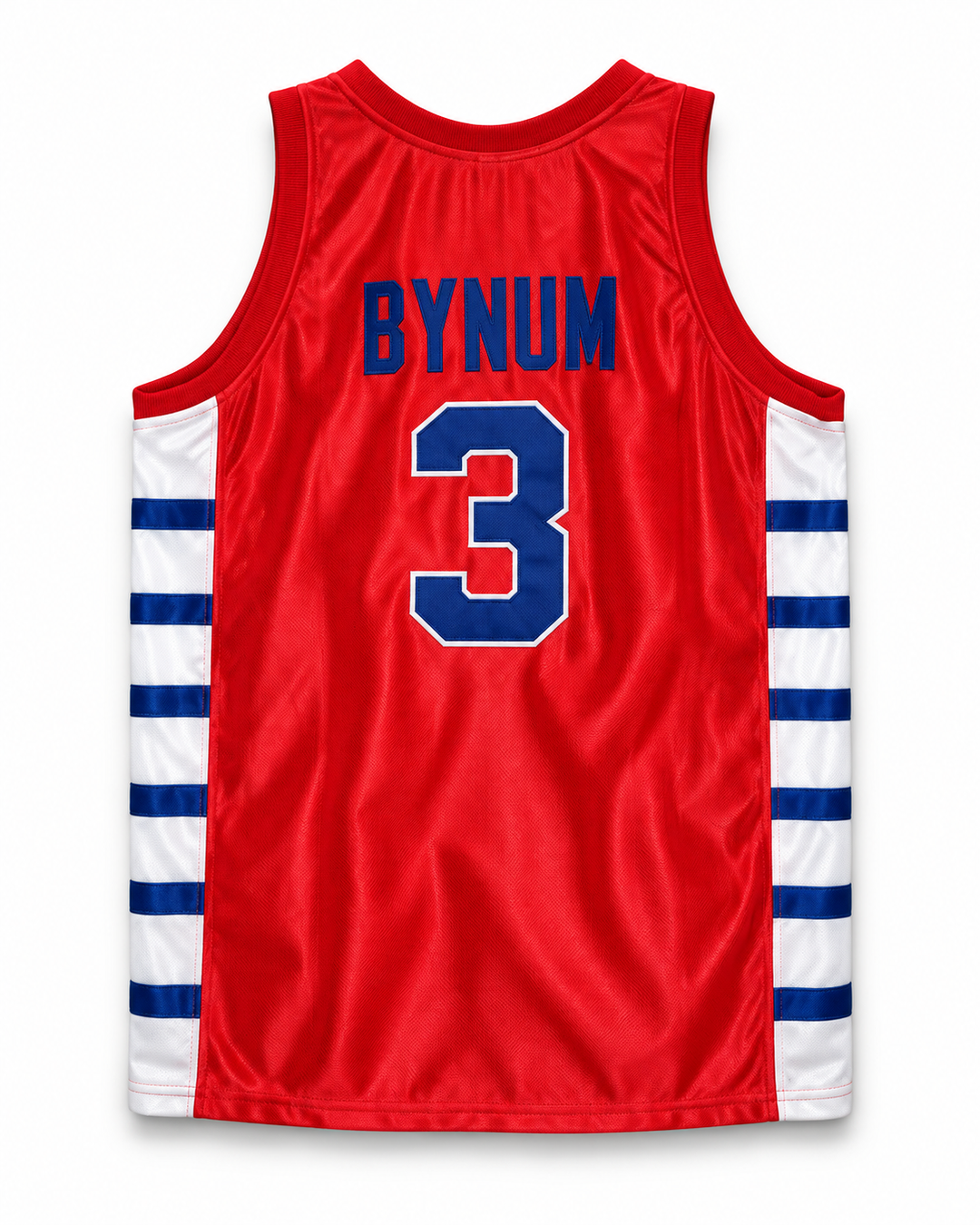 Back product mockup of Will Bynum 3 Crane High School Cougars Red Basketball Jersey.