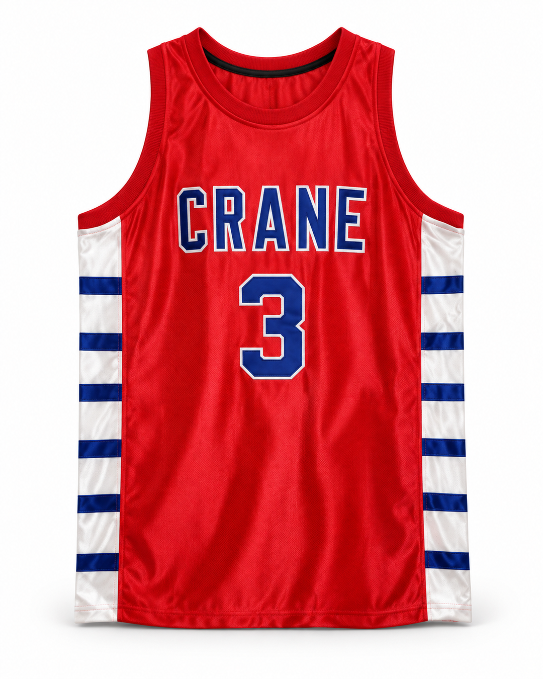 Front product mockup of Will Bynum 3 Crane High School Cougars Red Basketball Jersey.