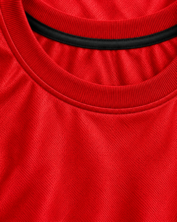 Neckline and fabric detail product mockup of Will Bynum 3 Crane High School Cougars Red Basketball Jersey.