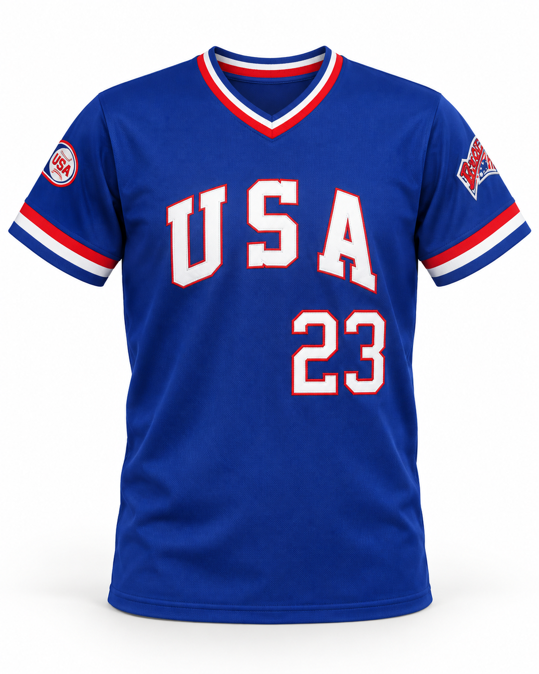 Front product mockup of Will Clark 23 1984 USA Team Blue Baseball Jersey.