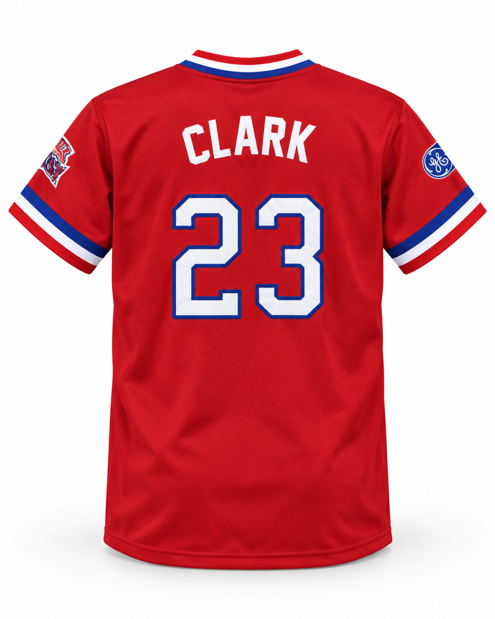 Back product mockup of Will Clark 23 1984 USA Team Red Baseball Jersey.