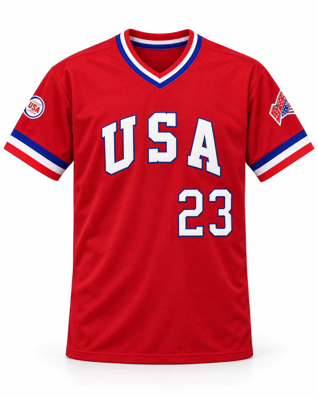 Front product mockup of Will Clark 23 1984 USA Team Red Baseball Jersey.