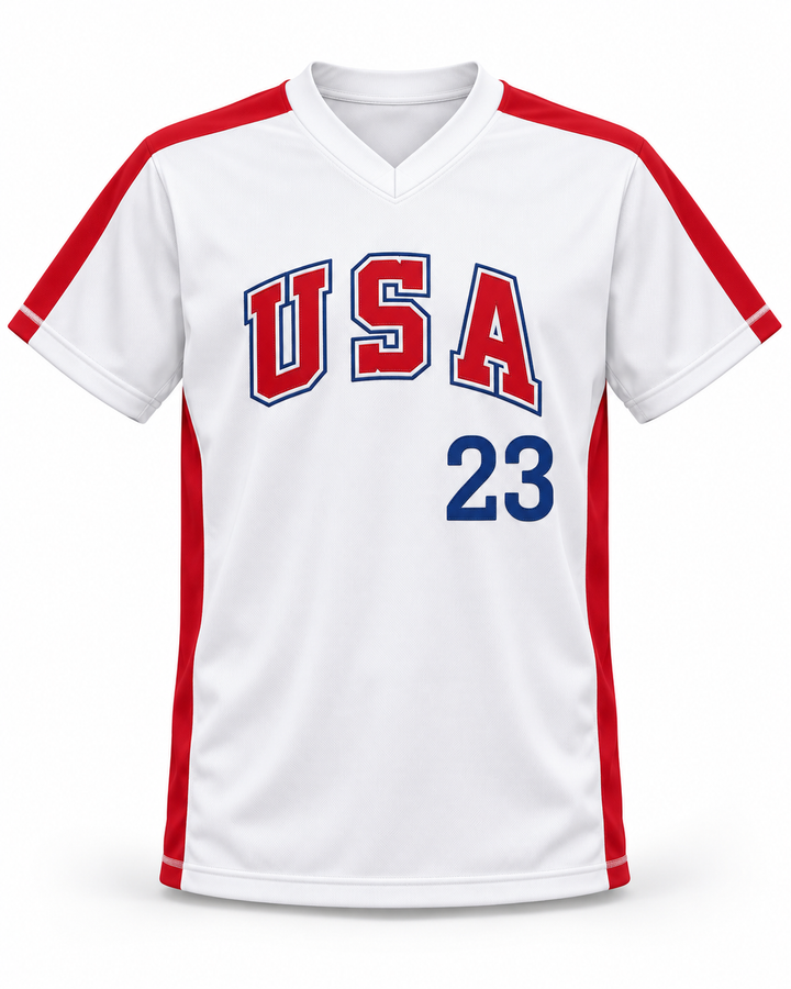 Front product mockup of Will Clark 23 1984 USA Team White Baseball Jersey.