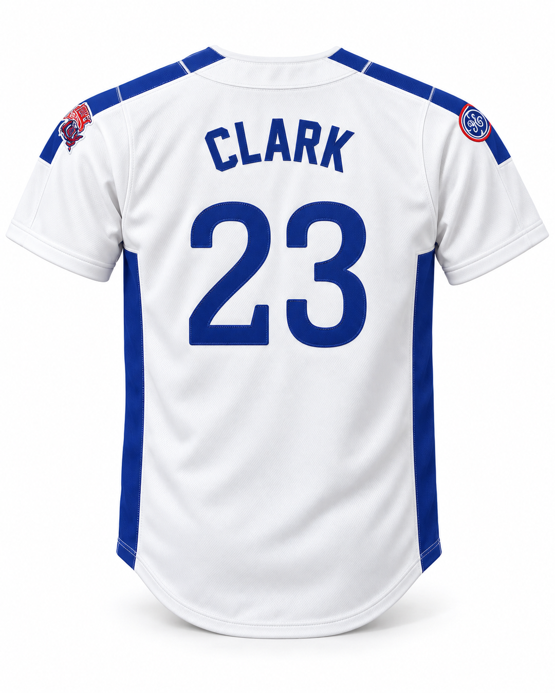 Back product mockup of Will Clark 23 1984 USA Team White Button Down Baseball Jersey.