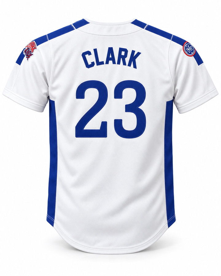 Back product mockup of Will Clark 23 1984 USA Team White Button Down Baseball Jersey.