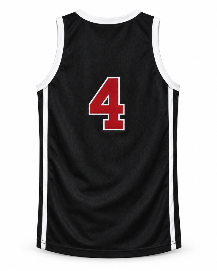 Back product mockup of Willie McGee 4 Ohio Shooting Stars AAU Black More Than A Game Basketball Jersey.