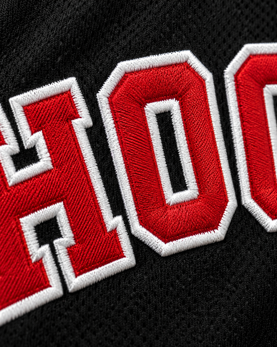Embroidery detail product mockup of Willie McGee 4 Ohio Shooting Stars AAU Black More Than A Game Basketball Jersey.
